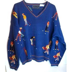 Vintage Christine Foley Golf Sweater Navy Cotton Novelty Size Medium